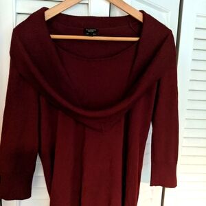 Talbot's maroon boat neck sweater with a drapey cowl
